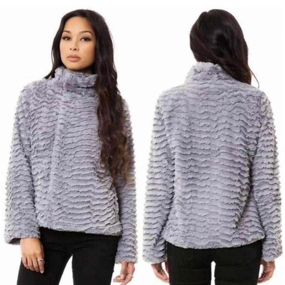 Patagonia Los Gatos Fleece Womens XL Grey Wavy Textured Mock Neck Gorpcore‎ Cozy